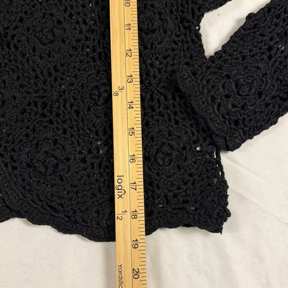 Vintage Y2K Hand Knitted Black Crochet Cardigan Open Knit OS Witchy Whimsigoth - Picture 3 of 6